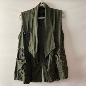 Sanctuary Womens Army Green Open Front Utility Globe Trekker Vest Size Medium
